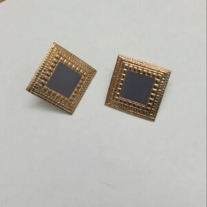 Gray and Gold Plated Square Costume Earrings -Vintage-1980s
